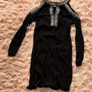 Time and Tru Black Long Sleeve Dress with Embroidery